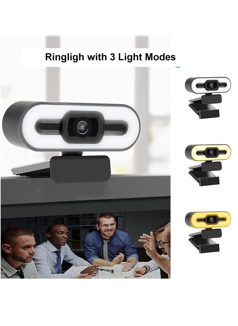 Generic - Full HD Webcam with Ring Light 1080P 2.1 MP - Ring Light with 3 Light Modes - 1080 / 30FPS - Stable Clear - Driver-free - Noise Reduction Webcam Rotatable USB Web Computer Live Camera - Image 1