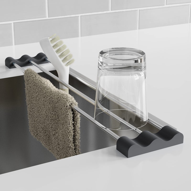 Tomorotec Adjustable OverTheSink Kitchen Rack for Dishcloths Sponges Bottles and Brushes  HeatResistant Stainless Steel with Slim Expandable Design and Multifunctional Silicone Holder