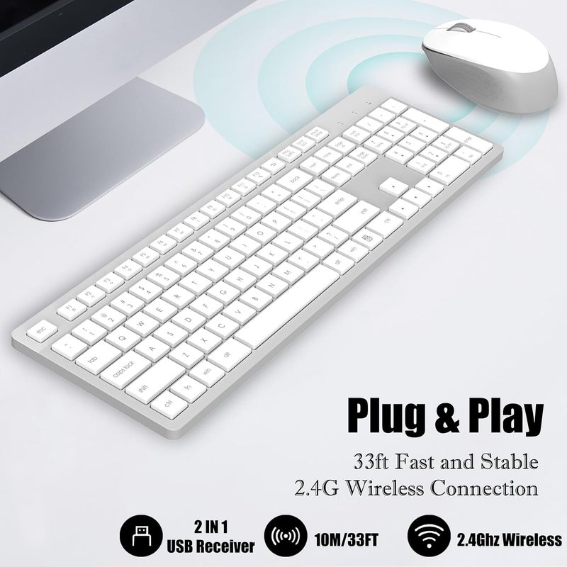 LeadsaiL K786 Wireless Keyboard and Mouse Combo, 2.4GHz Lag-Free Wireless, Full Size Ergonomic Keyboard Silent Mouse for Windows Mac PC Laptop, 12 FN Shortcuts, Long Battery Life - White and Grey - Image 2