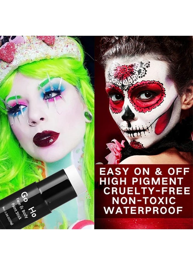 Go Ho - Cream-Blendable Clown White Face Paint Stick,Full-Coverage Waterproof White Body Paint For Halloween Cosplay Jokester Zombie Vampire Skeleton Clown Sfx Makeup,White Eye Black Stick - Image 1