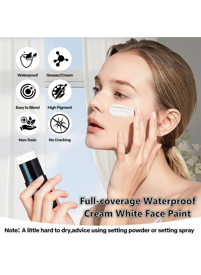 Go Ho - Cream-Blendable Clown White Face Paint Stick,Full-Coverage Waterproof White Body Paint For Halloween Cosplay Jokester Zombie Vampire Skeleton Clown Sfx Makeup,White Eye Black Stick - Image 1