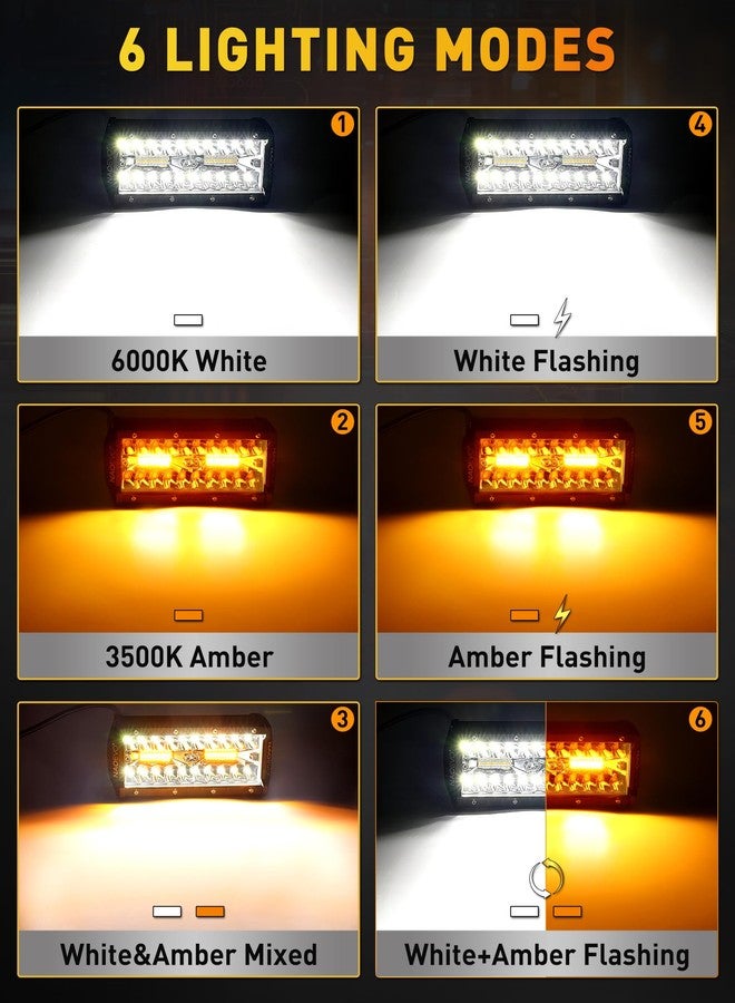 NAOEVO 7 Inch LED Light Bar, White Amber Offroad Fog/Driving Lights LED Pods with Strobe/Memory Function, 2 Leads Wiring Harness Included, Work for Truck Boat ATV UTV, 2-Pack (6 Modes) - Image 2