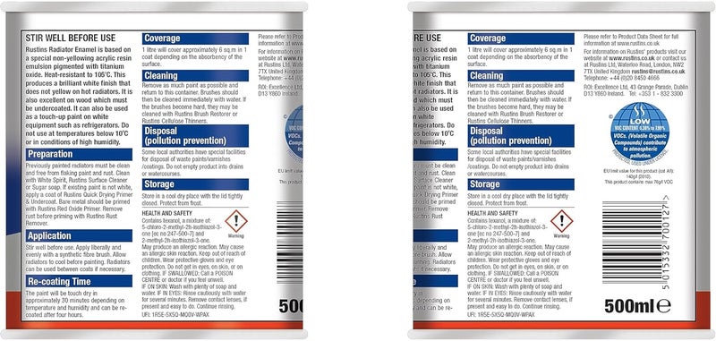 Rustins Quick Drying Radiator Enamel Satin 500ml - Image 2