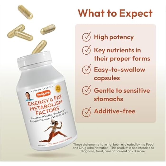 ANDREW LESSMAN Energy and Fat Metabolism Factors 60 Capsules - Promotes Optimum Fat Burning and Energy Metabolism, with Carnitine, Green Tea, Guarana, Ginseng, B-Complex. Easy to Swallow Capsules - Image 4