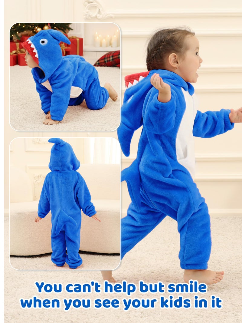 LOLANTA Boys' Girls' Halloween Shark Costume Soft Animal One-piece Jumpsuit for Kids Holiday Birthday Gift (Blue, 4-6 Years) - Image 2