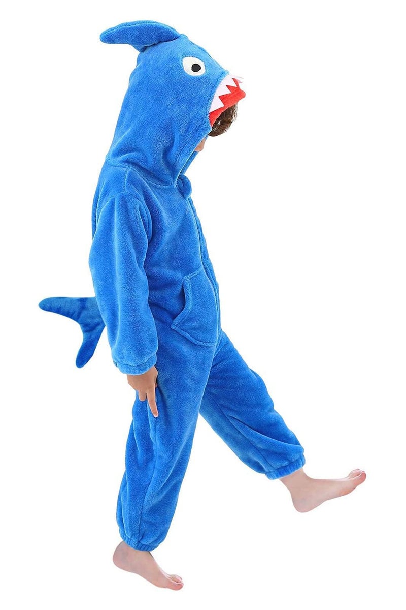 LOLANTA Boys' Girls' Halloween Shark Costume Soft Animal One-piece Jumpsuit for Kids Holiday Birthday Gift (Blue, 4-6 Years) - Image 1