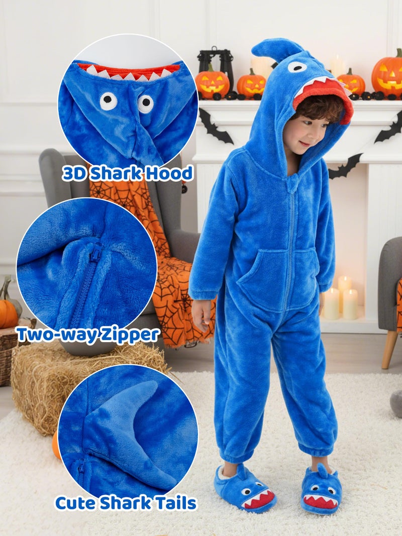 LOLANTA Boys' Girls' Halloween Shark Costume Soft Animal One-piece Jumpsuit for Kids Holiday Birthday Gift (Blue, 4-6 Years) - Image 3