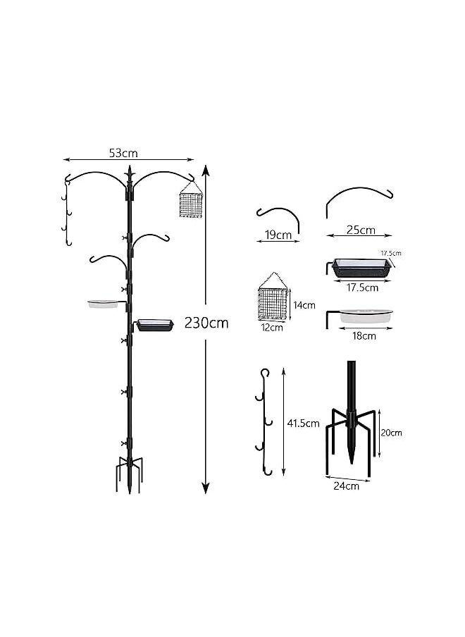 Generic - Premium Bird Feeding Station Kit 4 Hooks 230Cm Multi Bird Feeder Pole Multi Feeder Hanging Kit For Bird Watching Bird Bath Bird Feeder Planter Hanger Bird Feeders Stand 5 Prong Base - Image 1