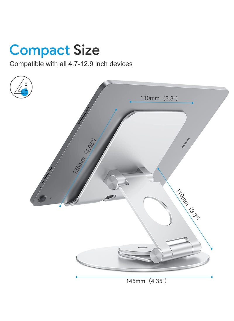 Generic - Tablet Stand for iPad, Swivel Tablet Stand with 360 Rotating Base, Foldable Adjustable Holder for Drawing, Compatible with iPad Pro/ Air/ Mini and More, Sliver - Image 1