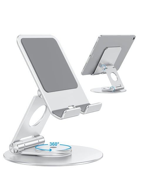 Tablet Stand for iPad, Swivel Tablet Stand with 360 Rotating Base, Foldable Adjustable Holder for Drawing, Compatible with iPad Pro/ Air/ Mini and More, Sliver