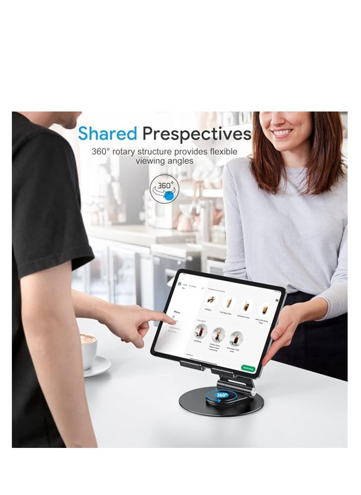 Generic - Tablet Stand for iPad, Swivel Tablet Stand with 360 Rotating Base, Foldable Adjustable Holder for Drawing, Compatible with iPad Pro/ Air/ Mini and More, Sliver - Image 1