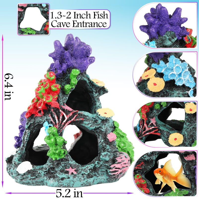 MyLifeUNIT Fish Tank Decorations, 7 Pieces Aquarium Plants Set with Coral Reef Decoration Mountain Cave Ornament for Betta, Goldfish, Shrimp to Breed, Play and Rest (Purple) - Image 2