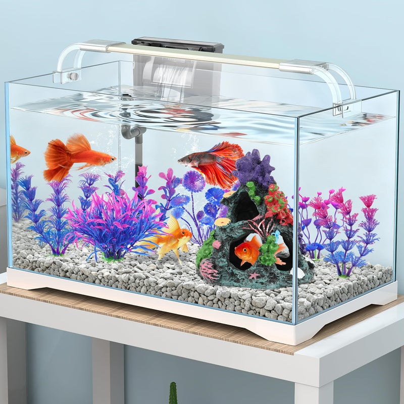 MyLifeUNIT Fish Tank Decorations, 7 Pieces Aquarium Plants Set with Coral Reef Decoration Mountain Cave Ornament for Betta, Goldfish, Shrimp to Breed, Play and Rest (Purple) - Image 5