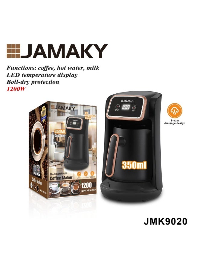 JAMAKY Jamaki JMK9020 Multifunctional Coffee Maker - 3 in 1 (Coffee, Milk, Hot Water) - LED Display and Boil-Dry Protection - 400ml Capacity, 1200W - Black - Image 2