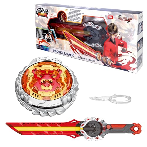 INFINITY NADO Battling top with Sword Launcher Metal Glowing battling top Attack Type RightLeftSpinning Top Game Toys Battle Top Starter Pack Set for Boys Girls 5 Blazing War Bear red - Image 1