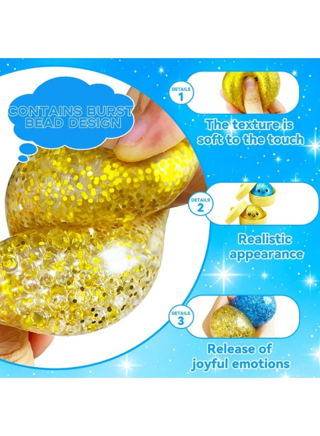squishy 2PCS Mini Glitter Dumpling Squishy, 2026 Upgrade Dumling Mystery Box, Colorful Dumplings Stress Balls Fidget Sensory, Fidget Squeeze Toy for Holiday & Birthday Gifts (Blue+Gold) - Image 3