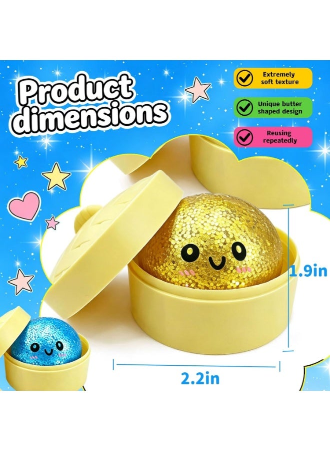squishy 2PCS Mini Glitter Dumpling Squishy, 2026 Upgrade Dumling Mystery Box, Colorful Dumplings Stress Balls Fidget Sensory, Fidget Squeeze Toy for Holiday & Birthday Gifts (Blue+Gold) - Image 2