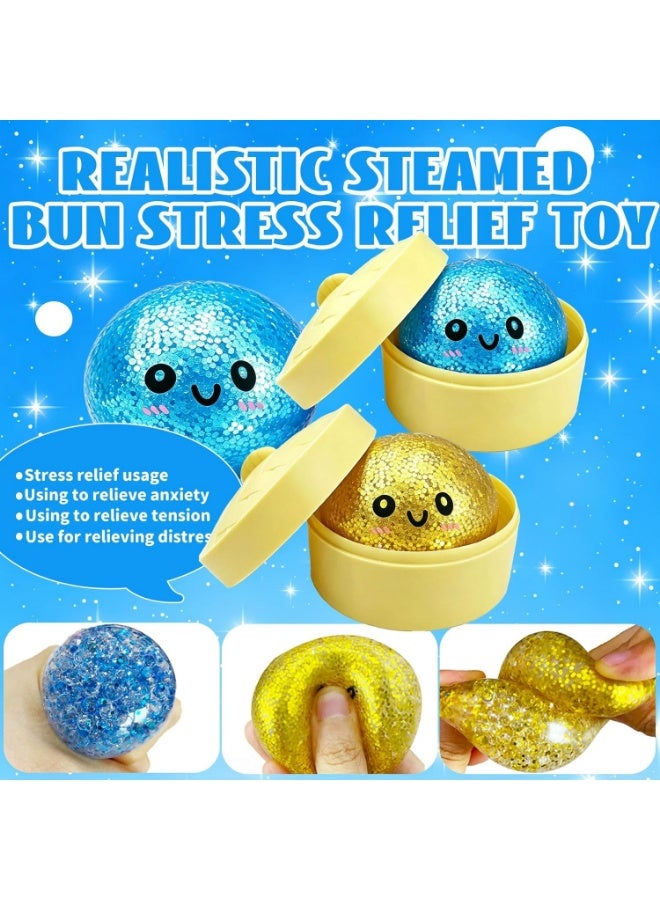 squishy 2PCS Mini Glitter Dumpling Squishy, 2026 Upgrade Dumling Mystery Box, Colorful Dumplings Stress Balls Fidget Sensory, Fidget Squeeze Toy for Holiday & Birthday Gifts (Blue+Gold) - Image 5