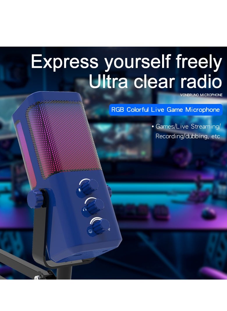 YU'S M7-35 Dynamic Vlogging Microphone for Gaming Streaming - RGB Light - USB - Mute Button, Headphone Jack, Desktop Stand Audio for Singing Youtube Unidirectional  - Image 2