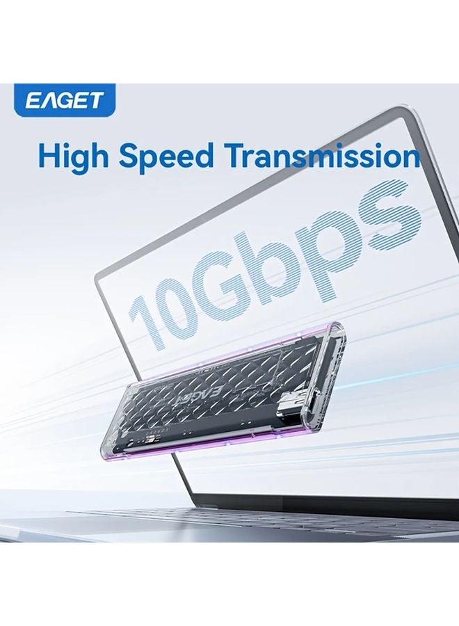 Eaget M2 NVMe SATA SSD Enclosure USB 3 2 Gen 1 External Transparent Tool Free RGB Light - Image 2