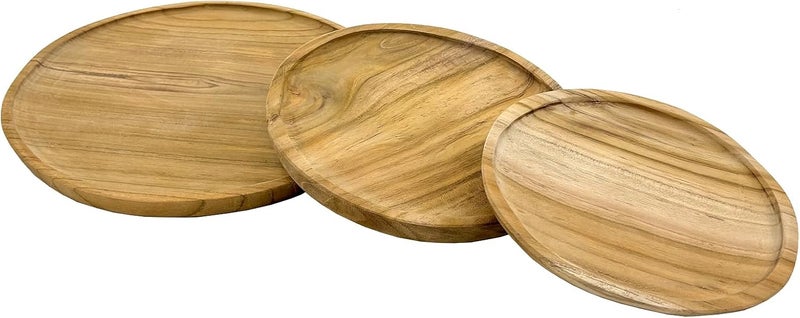 StrongTek Teak Wood Plates Set of 3 Nordic Style Unfinished 7 8 9 Diameter Handcrafted in Indonesia Lightweight Durable Unbreakable Perfect for Snacks Desserts and Special Occasions - Image 1