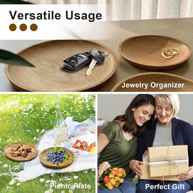 StrongTek Teak Wood Plates Set of 3 Nordic Style Unfinished 7 8 9 Diameter Handcrafted in Indonesia Lightweight Durable Unbreakable Perfect for Snacks Desserts and Special Occasions - Image 5