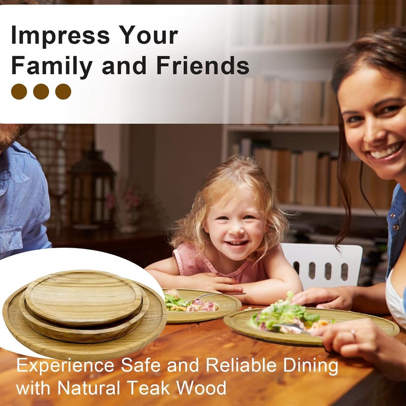 StrongTek Teak Wood Plates Set of 3 Nordic Style Unfinished 7 8 9 Diameter Handcrafted in Indonesia Lightweight Durable Unbreakable Perfect for Snacks Desserts and Special Occasions - Image 3