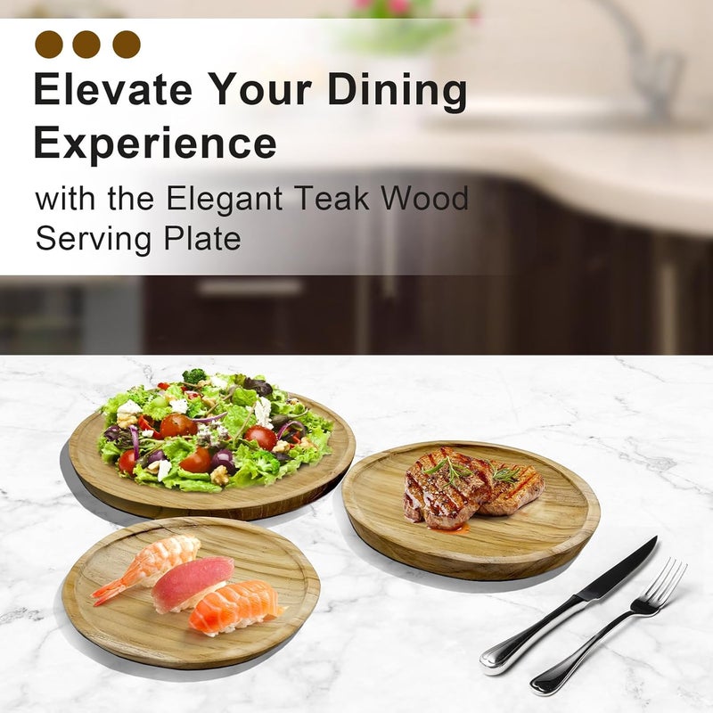 StrongTek Teak Wood Plates Set of 3 Nordic Style Unfinished 7 8 9 Diameter Handcrafted in Indonesia Lightweight Durable Unbreakable Perfect for Snacks Desserts and Special Occasions - Image 4