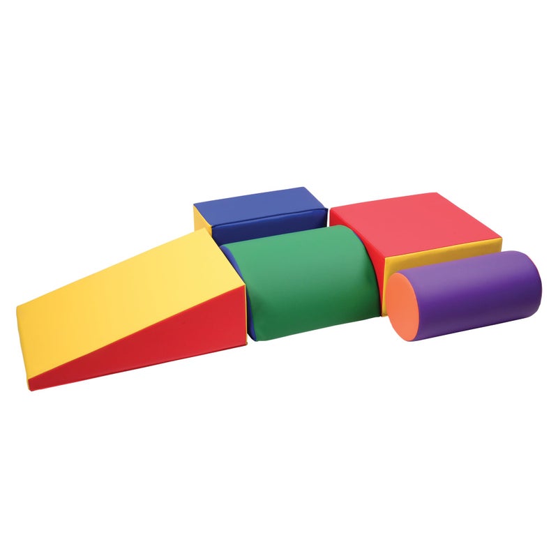 Constructive Playthings Kids Climbing Toys for Toddlers Soft Play Equipment Daycare Essentials Padded Shapes Sturdy Vinyl Exterior Easy to Clean Multicolor 5 Foam Shapes All Ages