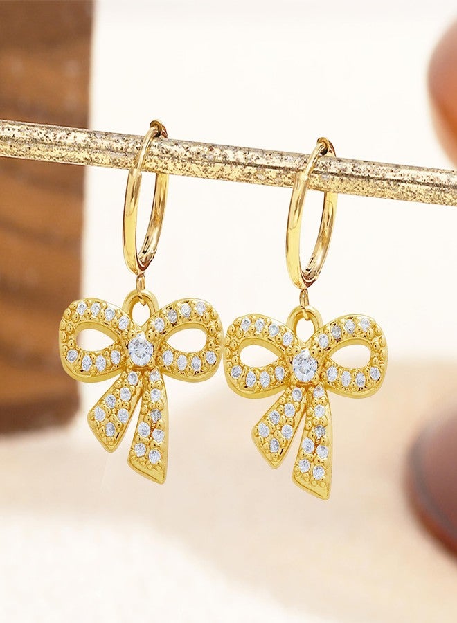 Frodete Dainty Bow Hoop Earrings for Women Small Bow Earrings Dangle Sparkly Rhinestone Bow Earrings Bow Tie Huggie Earrings Jewelry Gift - Image 5