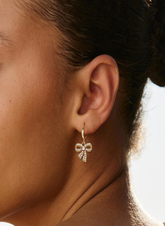 Frodete Dainty Bow Hoop Earrings for Women Small Bow Earrings Dangle Sparkly Rhinestone Bow Earrings Bow Tie Huggie Earrings Jewelry Gift - Image 3