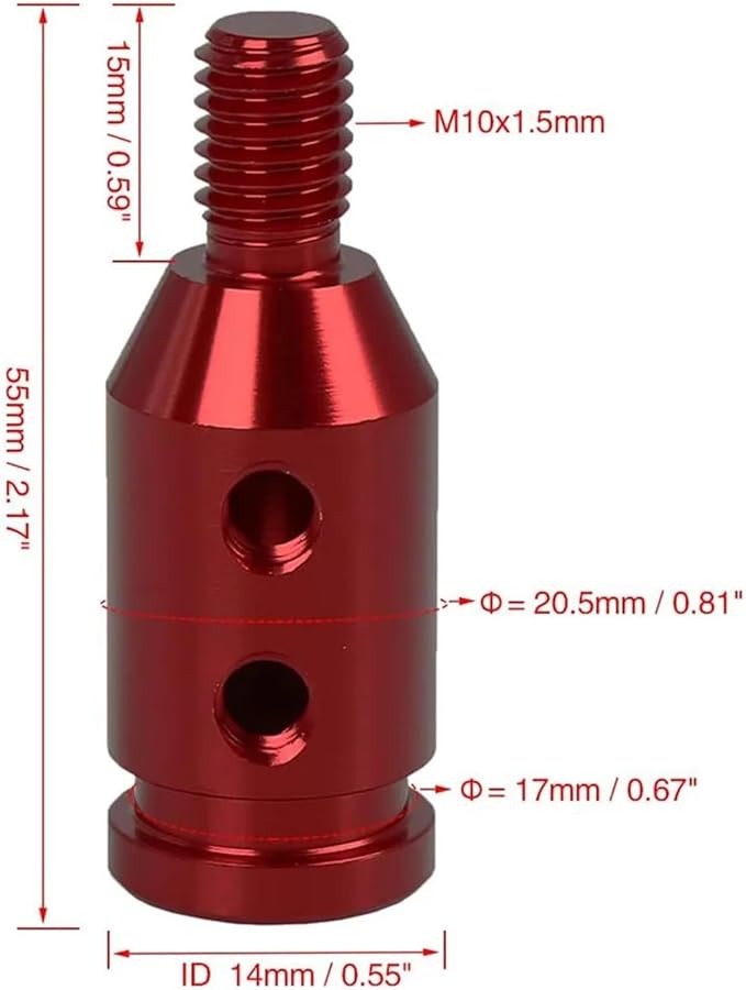 Universal Aluminum Alloy Gear Shifter Knob M12x1 25 Thread Red Color - Image 3