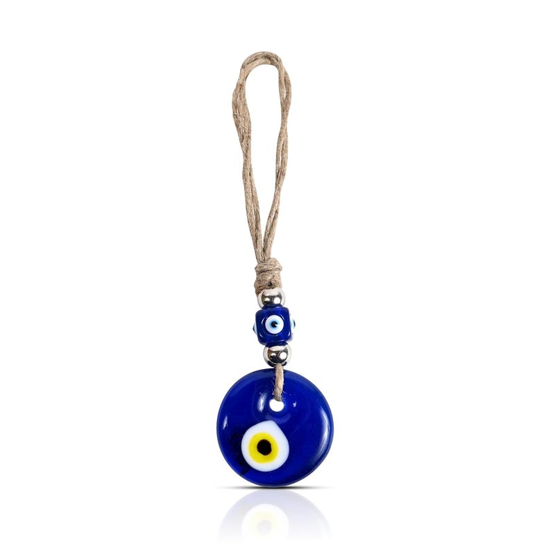 VKORA Handmade Evil Eye Hanging with Silver Beads for Car Home Shop Office Glass 4cm Diameter in Yellow Color - Image 1