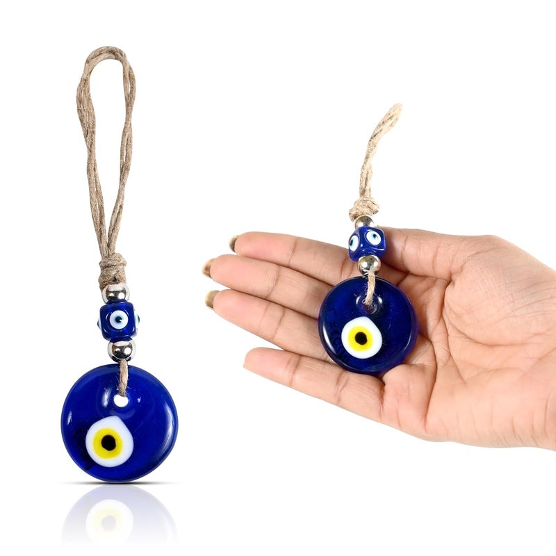 VKORA Handmade Evil Eye Hanging with Silver Beads for Car Home Shop Office Glass 4cm Diameter in Yellow Color - Image 2