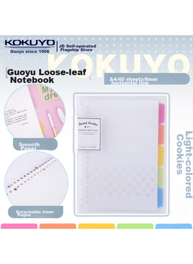 كوكويو Kokuyo Pastel Cookie A4 دفتر ورق مفكوك Campus ورق إعادة تعبئة مع 5 فواصل ألوان مفهرسة، 40 ورقة، شفاف، Wsg-rucp10nt - Image 1