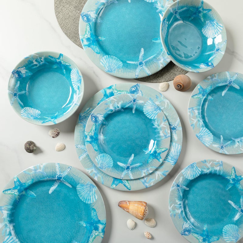 ZAROCRUS 12 PCS Melamine Dinnerware set, Unbreakable Coastal Plates and Bowls Set, Lightweight Chip Resistant Oceanic Dishes Set, Service for 4, Great for Camper, RV, Indoors Outdoors Use - Image 2