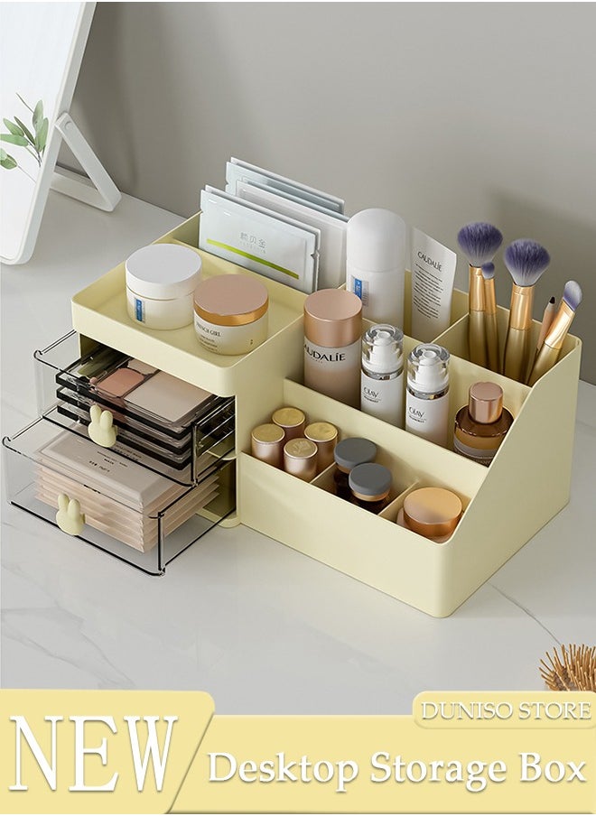 DUNISO Makeup Organizer, Cosmetic Desk Storage Box with Drawers Skincare Organizers for Dressing Table, Countertop, Bathroom Counter, Vanity Holder for Brushes, Lotions, Lipstick, Perfume  - Image 1