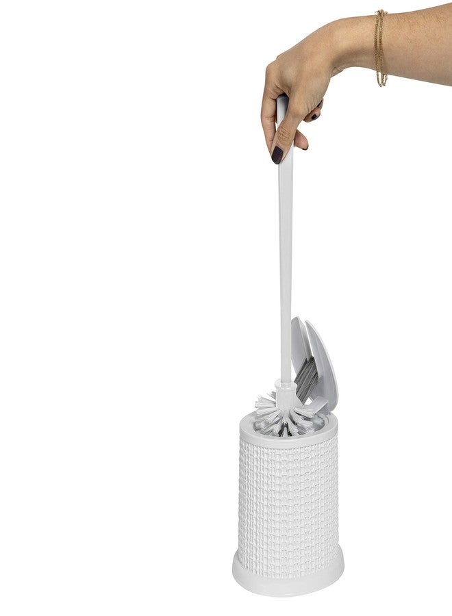 Bath Bliss فرشاة مرحاض مع غطاء يغلق تلقائيًا من باث بليس مع فرشاة تنظيف الحافة | الأبعاد: 5.9" × 5.3" × 15.4" | يغلق تلقائيًا | شعيرات بزاوية 360 درجة | تنظيف الحمام | فرشاة تنظيف حافة منفصلة | أبيض - Image 3