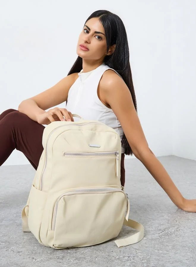 ستايلي Women Cream Front Zipped Backpack