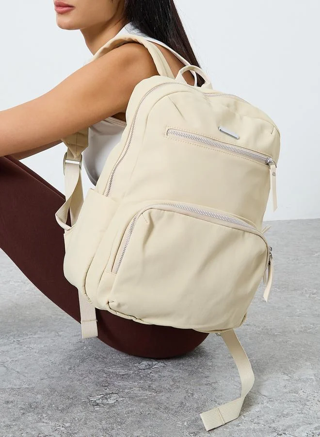 Women Cream Front Zipped Backpack