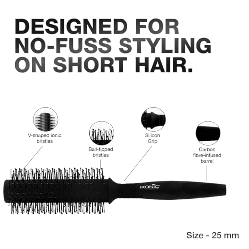 Ikonic Professional Carbon Fibre Roller Brush with Ionic Technology, Anti Frizz Styling, Curling, Volumizing & Waves for Women & Men, All Hair Types, Heat Resistant, Salon & Personal Use - CFB 25 - Image 3