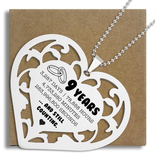 SunyJone 9 Year Anniversary Ornament, Heart Shaped Stainless Steel Gift for Wife Husband Couple, 9 Years and Still Counting Wedding Anniversary Keepsake for Him Her Romantic Hanging Decor SXX4 - Image 1