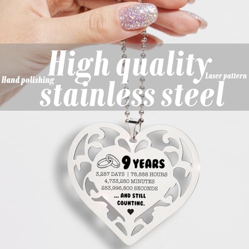 SunyJone 9 Year Anniversary Ornament, Heart Shaped Stainless Steel Gift for Wife Husband Couple, 9 Years and Still Counting Wedding Anniversary Keepsake for Him Her Romantic Hanging Decor SXX4 - Image 2