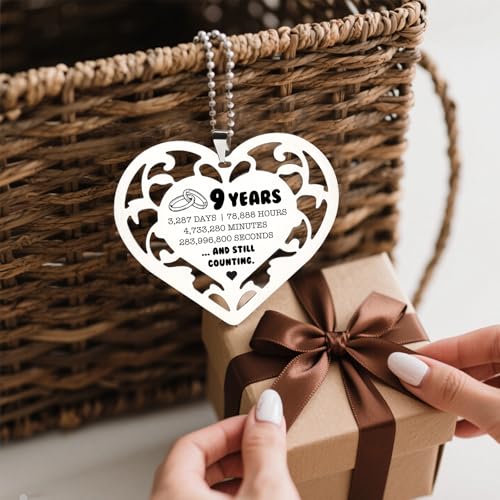 SunyJone 9 Year Anniversary Ornament, Heart Shaped Stainless Steel Gift for Wife Husband Couple, 9 Years and Still Counting Wedding Anniversary Keepsake for Him Her Romantic Hanging Decor SXX4 - Image 4