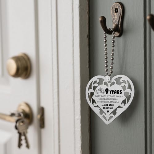 SunyJone 9 Year Anniversary Ornament, Heart Shaped Stainless Steel Gift for Wife Husband Couple, 9 Years and Still Counting Wedding Anniversary Keepsake for Him Her Romantic Hanging Decor SXX4 - Image 5