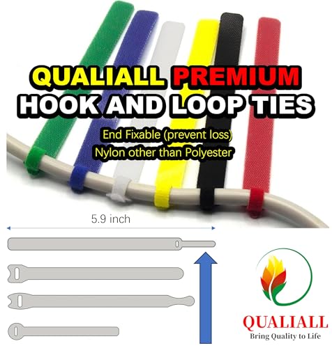 QUALIALL كابلات كواليال 150 قابلة لإعادة الاستخدام، روابط نايلون ذات لاصق قوي لإدارة الأسلاك والكمبيوتر، متينة. 5.9" - Image 5
