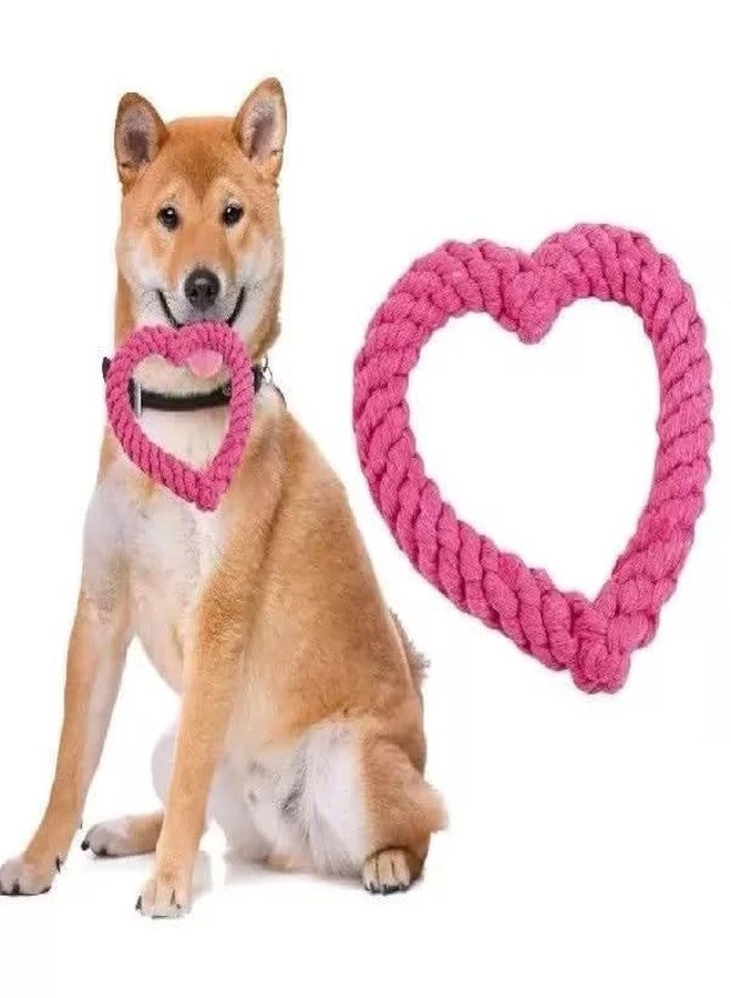 Qintreesify Pink Cute Dog/Cat Chew Toys, Dog Toys for Chewers, Heavy Duty Dental Dog Rope Toy for Dogs, Creative Love Heart Shaped Interactive,Puppy,Girl Puppy - Image 1