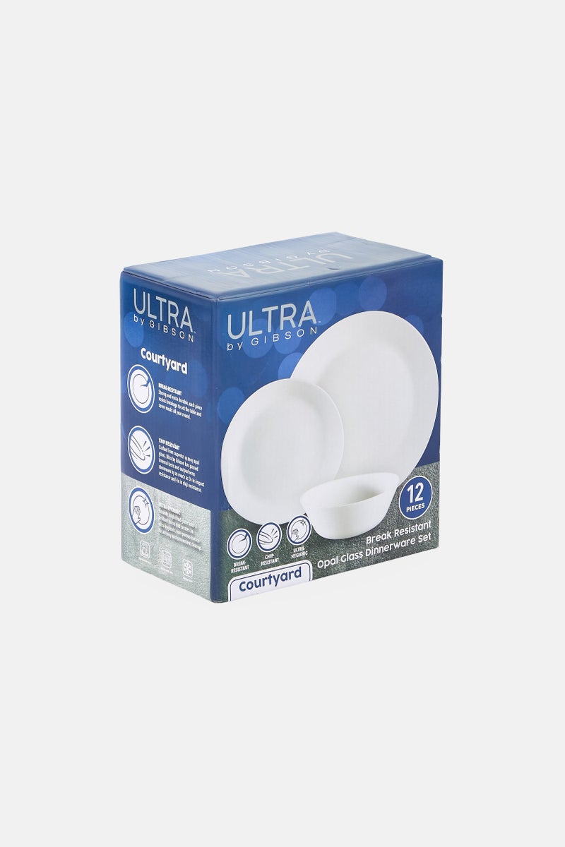 Gibson Home Gibson X Ultra Courtyard 12 Piece Break Resistant Opal Glass Dinner Set, White - Image 2