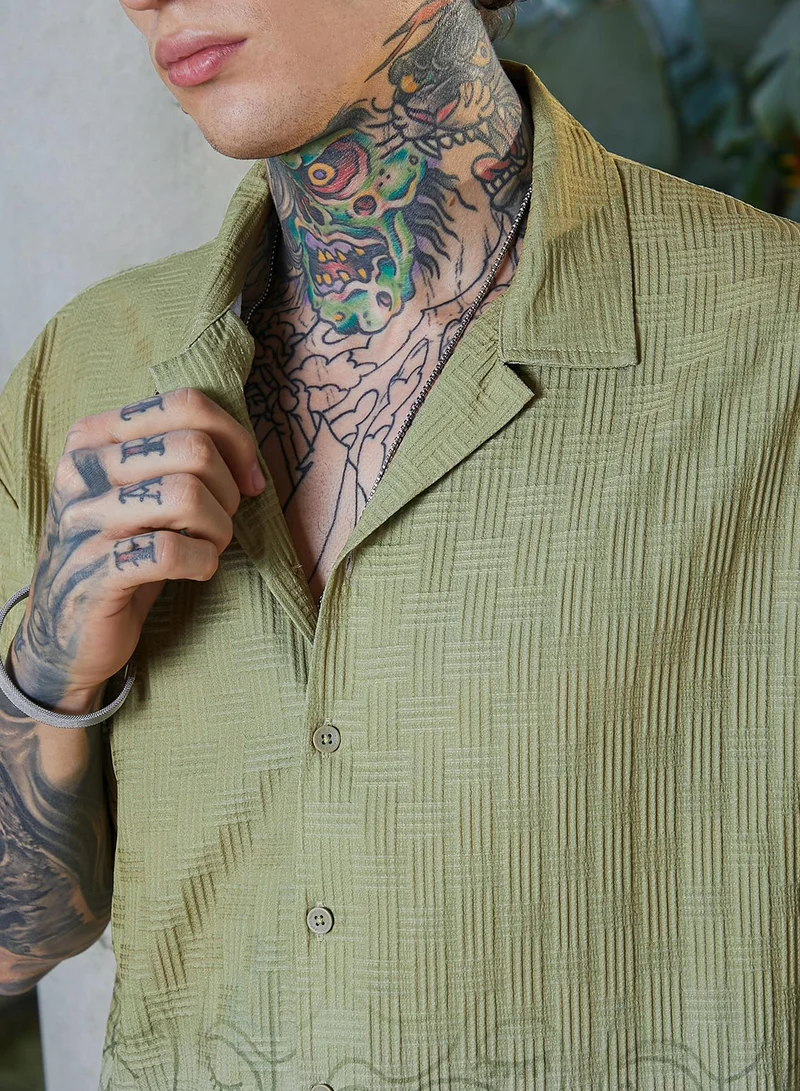 Campus Sutra Men's Pistachio Green Faces-Ombre Oversized Shirt