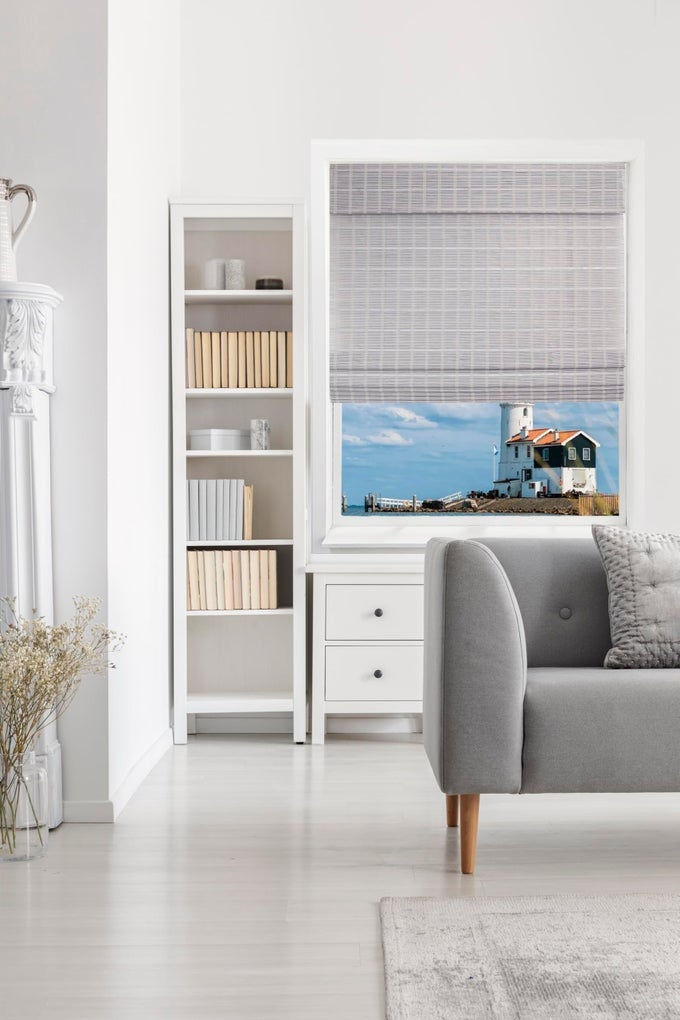 CORDLESS BAMBOO ROMAN WINDOW BLIND SUN SHADE LIGHT FILTERING ROMAN SHADES WITH VALANCE GRAY W30 X L72